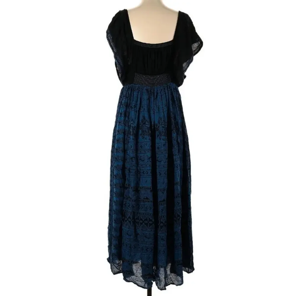Free People Paradise Midi Small Blue Black Dress